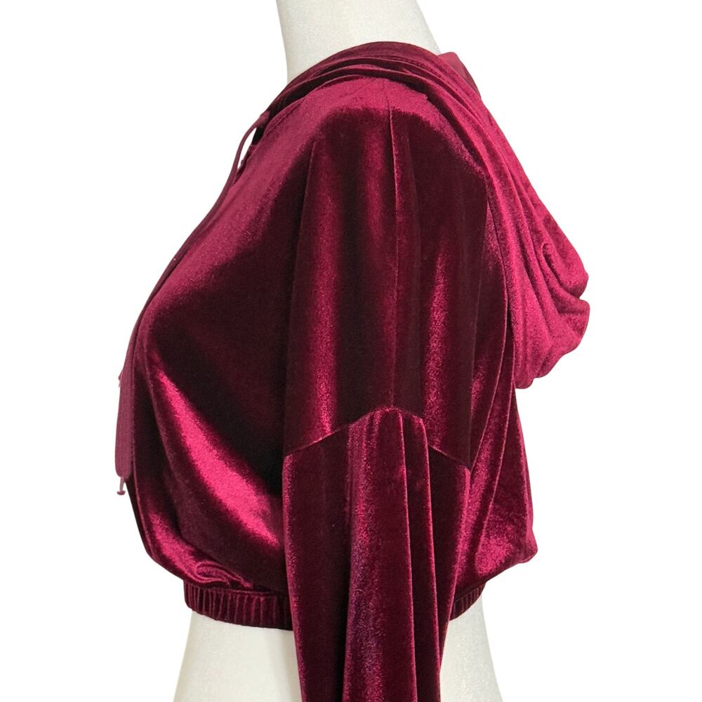 Plush Velvet Cropped Hoodie Maroon Luxe Y2K Small Y2k 90s Goth Grunge Athleisure